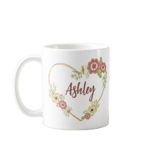 Nom personnalisé Mug, Coeur floral Personnalisé
