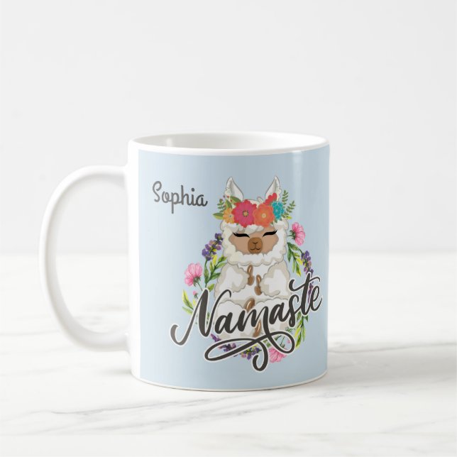 Mug Nom personnalisé Namaste Llama Cute (Gauche)