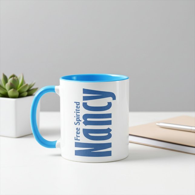 Mug Nom personnalisé "Nancy" en toile bleue (Créateur téléchargé)
