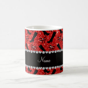 Mug Nom personnalisé neon rouge parties scintillant bo