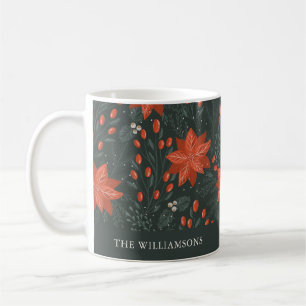 Mug Nom personnalisé Noël Rouge Vert Baies Poinsettia