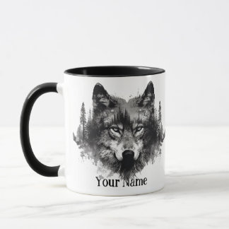 Mug Nom personnalisé ou texte Loup aquarelle animal