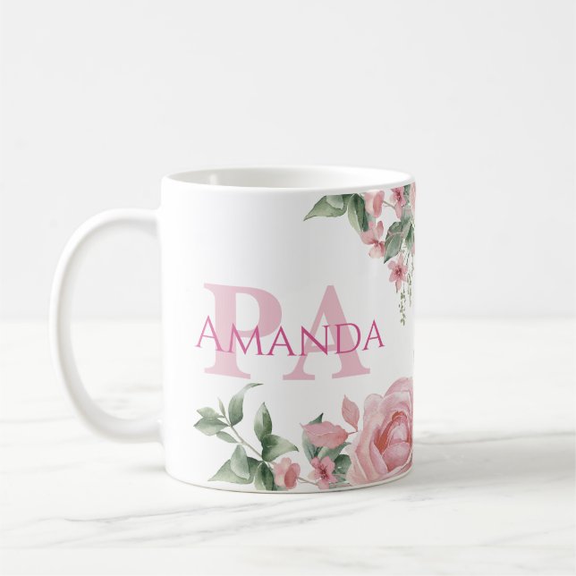 Mug Nom personnalisé PA à fleurs roses (Gauche)