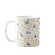Nom personnalisé Papillon Bleu Ruban Floral Vintag
