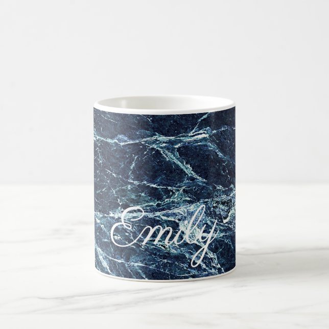 Mug Nom personnalisé par marbre moderne bleu (Centre)
