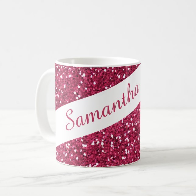 Mug Nom personnalisé par parties scintillantes roses (Devant gauche)