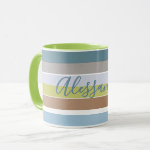 Mug Nom personnalisé Pastel Stripes Minimaliste Bleu B
