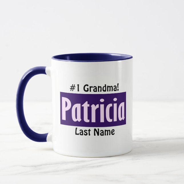 Mug Nom personnalisé "Patricia" en noir, rose, violet (Gauche)