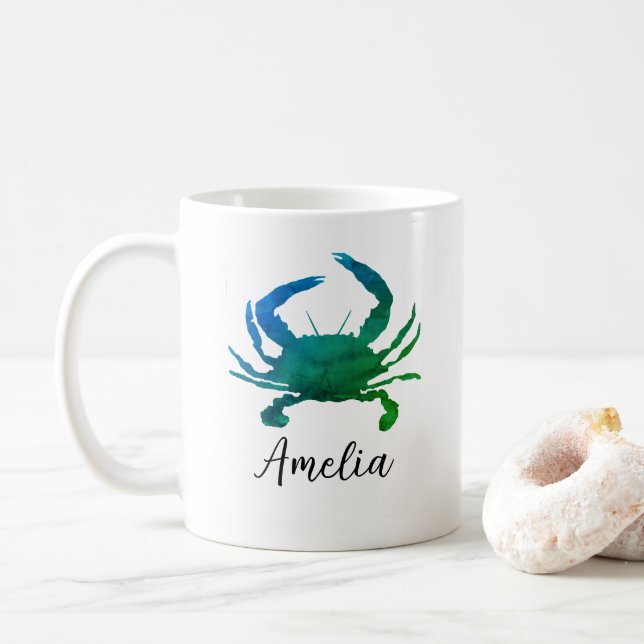 Mug Nom personnalisé Peinture de crabe bleu (Avec donut)