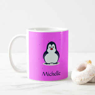 Mug Nom personnalisé pingouin mignon sur rose