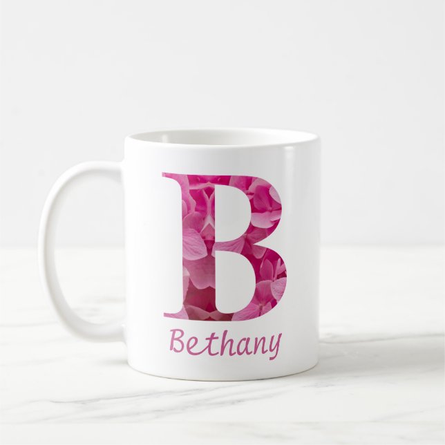 Mug Nom personnalisé Pink Floral Alphabet Lettre "B" M (Gauche)