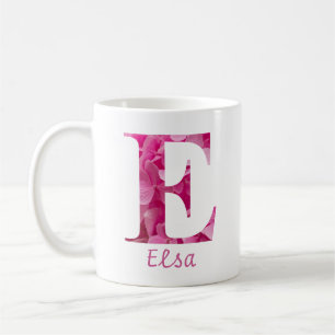 Mug Nom personnalisé Pink Floral Alphabet Lettre "E" M