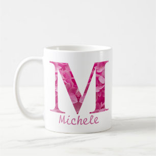 Mug Nom personnalisé Pink Floral Alphabet Lettre "M" M