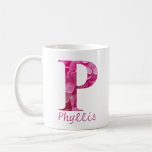 Mug Nom personnalisé Pink Floral Alphabet Lettre "P" M