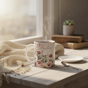 Mug Nom personnalisé Pivoine aquarelle botanique pour 