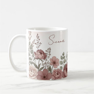 Mug Nom personnalisé Pivoine botanique Aquarelle