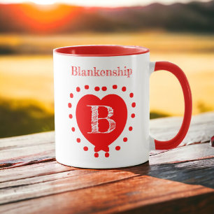 Mug Nom personnalisé Pointe Polka initiale Coeur rouge