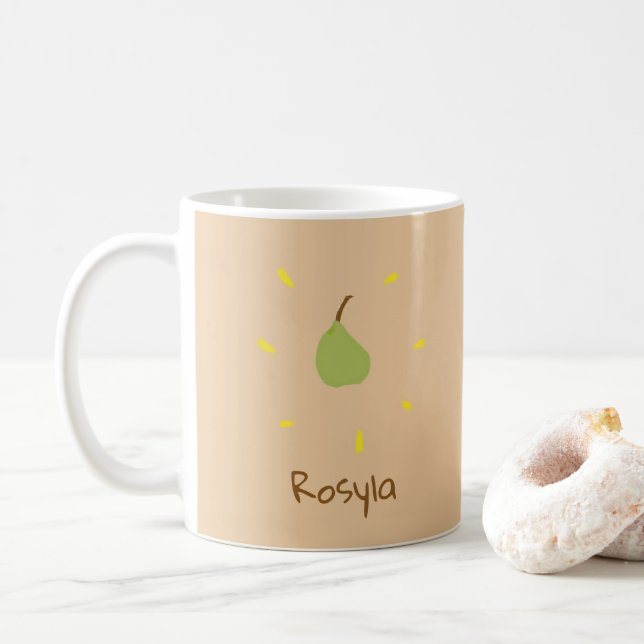 Mug Nom personnalisé poire peinte sur brun (Avec donut)