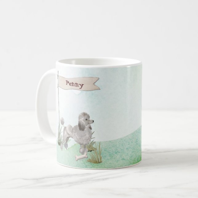 Mug Nom personnalisé Poodé gris chien animal (Devant gauche)