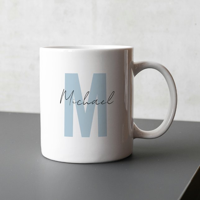 Mug Nom personnalisé Premier Cool de monogramme bleu (Créateur téléchargé)