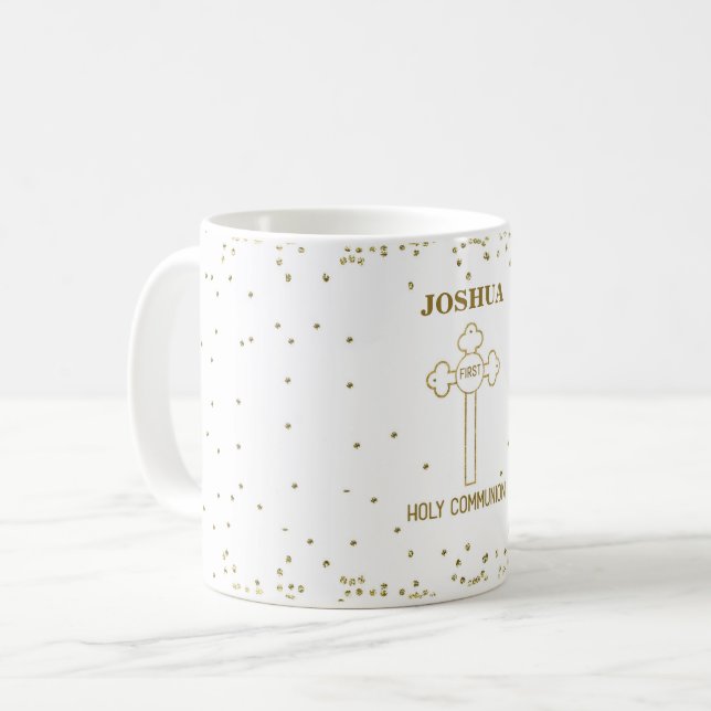 Mug Nom personnalisé Première Sainte Communion Gold Lo (Devant gauche)