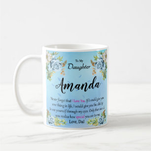 Mug Nom personnalisé Rose bleu Message pour fille