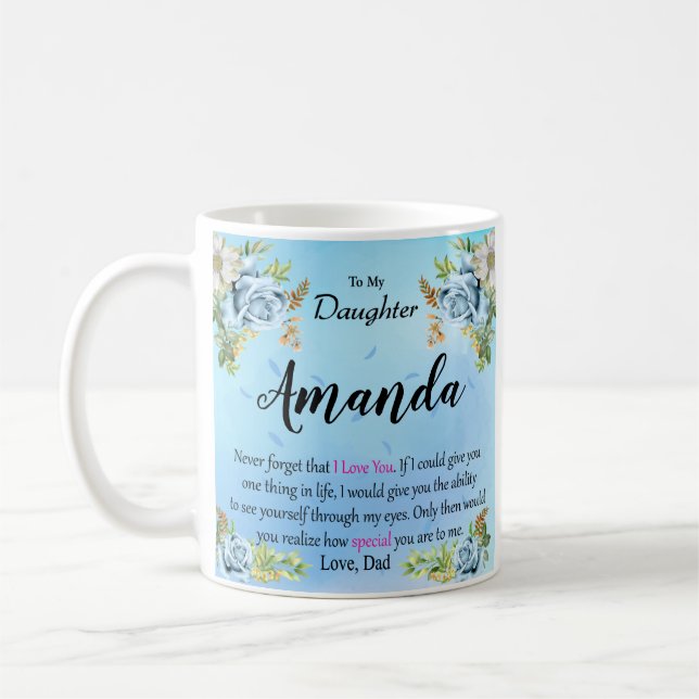 Mug Nom personnalisé Rose bleu Message pour fille (Gauche)