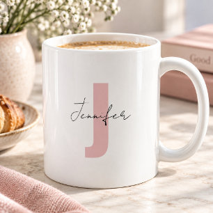 Mug Nom personnalisé Rose rose pâle Lettre initiale él