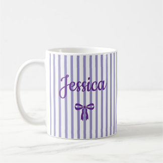 Mug Nom personnalisé Ruban Coquette rayé Anniversaire