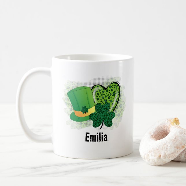 Mug Nom personnalisé Saint-Patrick Shamrock Trèfle (Avec donut)