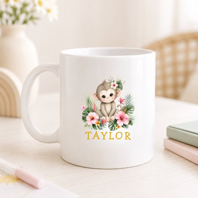 Mug Nom personnalisé Singe bébé Safari Jungle (Custom Name Baby Monkey Safari Jungle Coffee Mug)