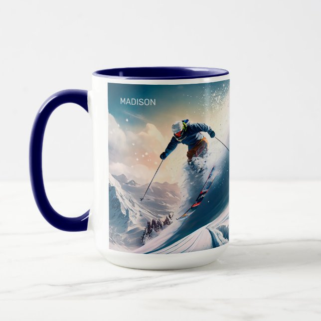 Mug Nom personnalisé Skier de montagne (Gauche)
