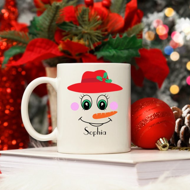 Mug Nom personnalisé Snowman Casquette rouge (Créateur téléchargé)