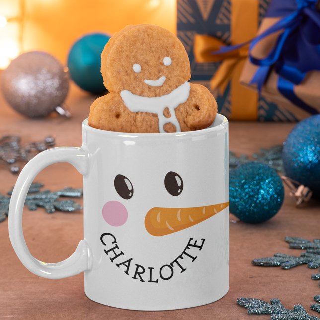 Mug Nom personnalisé Snowman Face Holiday Chocolat cha (Créateur téléchargé)
