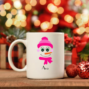 Mug Nom personnalisé Snowman Snowgirl Casquette rose e