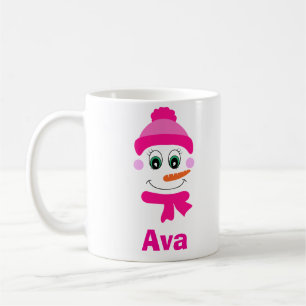 Mug Nom personnalisé Snowman Snowgirl Casquette rose e