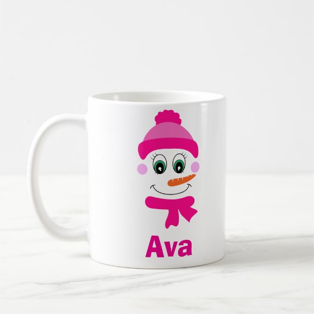 Mug Nom personnalisé Snowman Snowgirl Casquette rose e (Gauche)