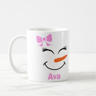 Mug Nom personnalisé Snowman Snowgirl Pink Bow