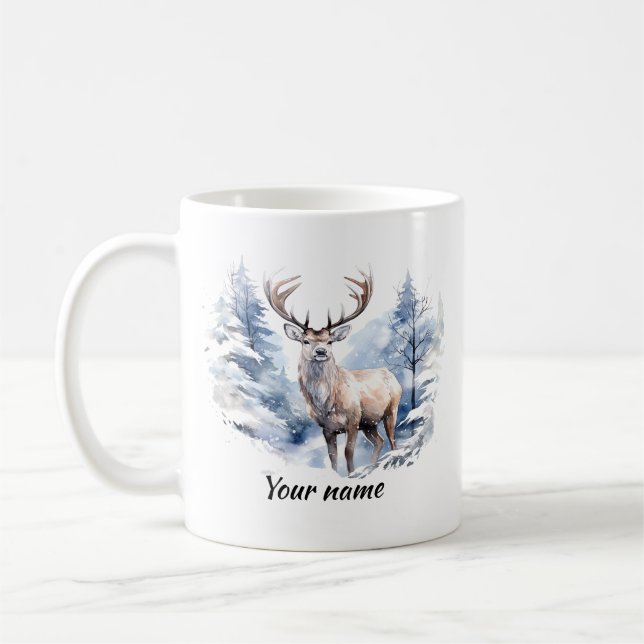 Mug Nom personnalisé Stade Deer Winter Snow Forest Ani (Gauche)