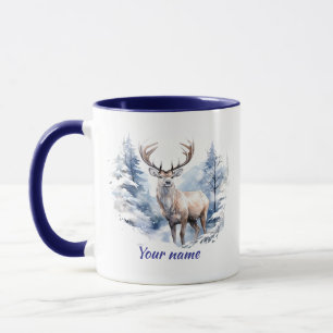 Mug Nom personnalisé Stade Deer Winter Snow Forest Ani