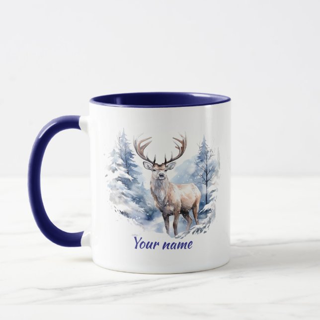 Mug Nom personnalisé Stade Deer Winter Snow Forest Ani (Gauche)