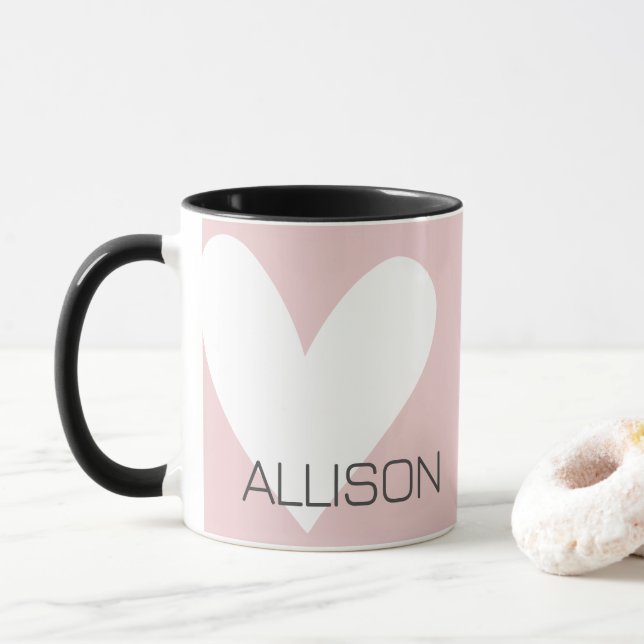 Mug Nom personnalisé Texte simple énorme blanc Coeur A (Avec donut)