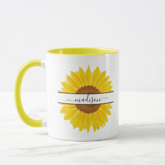 Mug Nom personnalisé Tournesol Monogramme Fractionné e