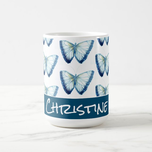 Mug Nom personnalisé turquoise mignon Beau Papillon (Centre)