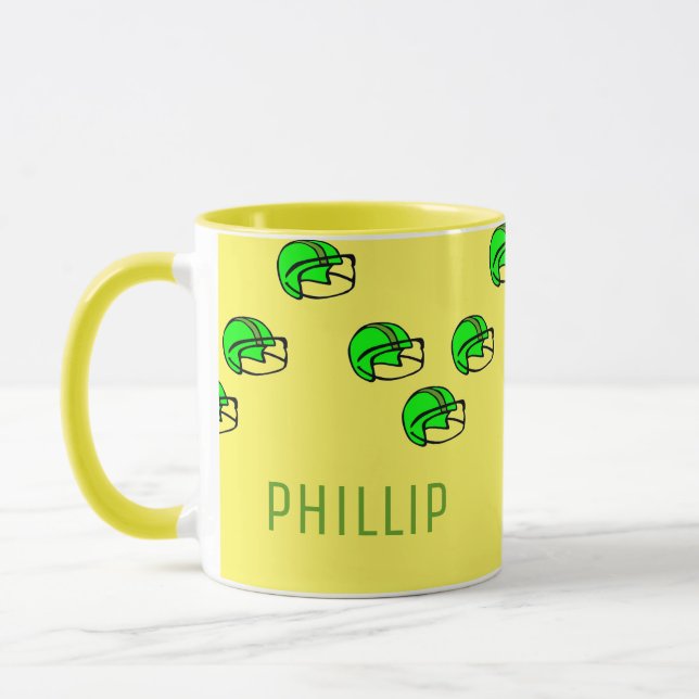 Mug Nom personnalisé vert casque de football jaune (Gauche)