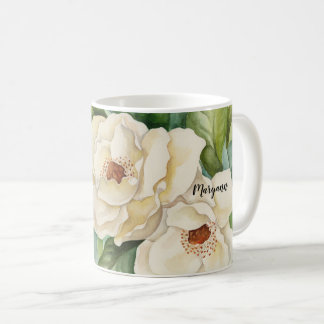 Mug Nom personnalisé Vintage Magnolia Aquarelle floral