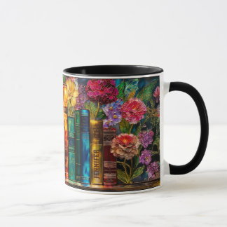 Mug Nom personnalisé vitrail floral amateur de livres