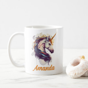 Mug Nom personnalisé Whimsical Unicorn Aquarelle