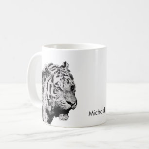 Mug Nom personnel de croquis blanc de noir de tigre