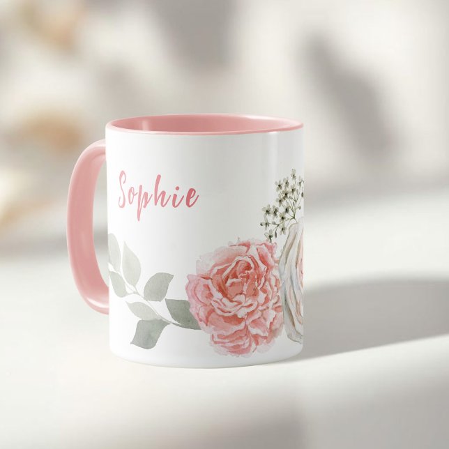 Mug Nom personnel Delicate Pastel Fleurs d'aquarelle (Personal name Delicate Pastel Watercolor flowers Mug)